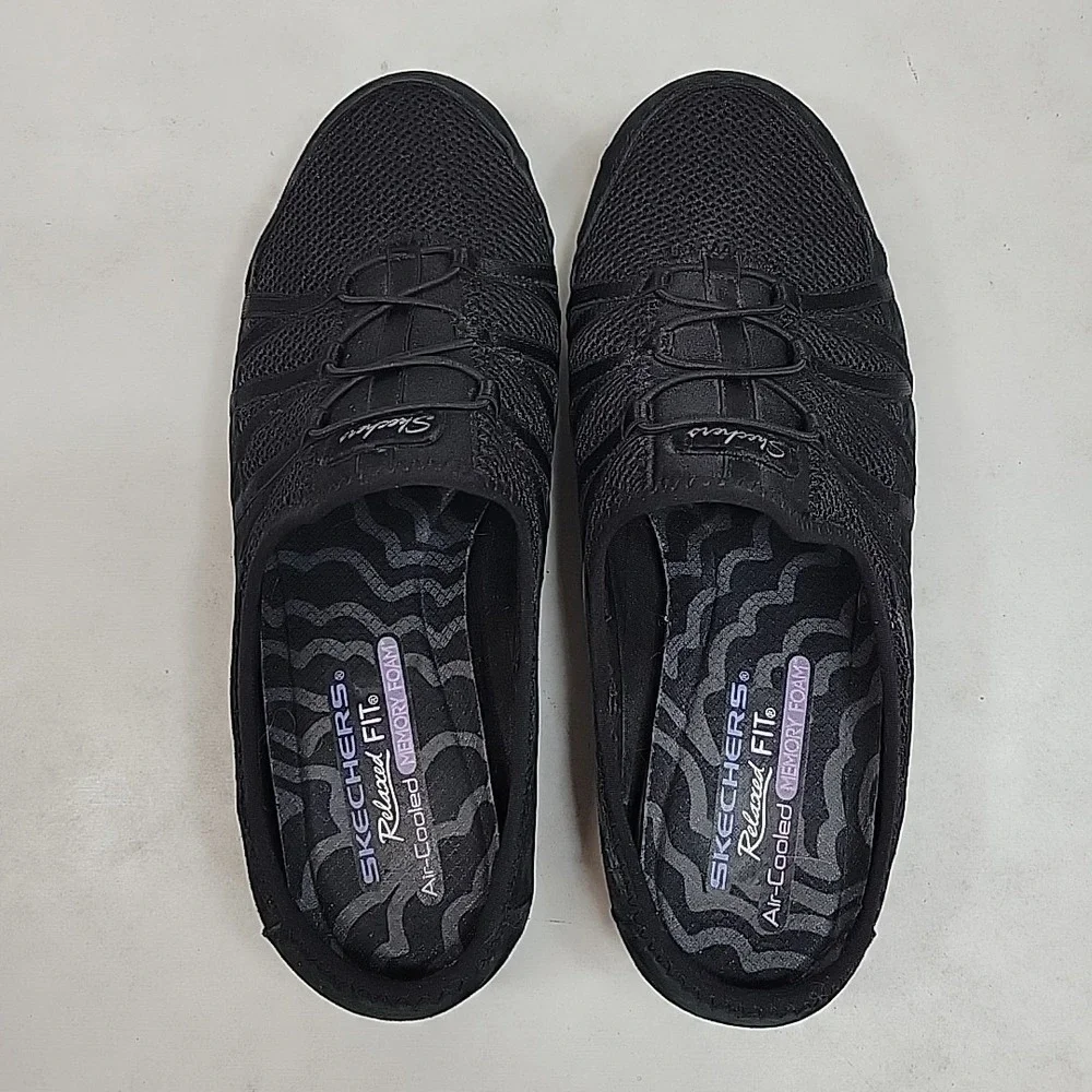 Skechers Relaxed Fit Air-Cooled Memory Foam‎ Women's Black Slip On Shoes 8.5